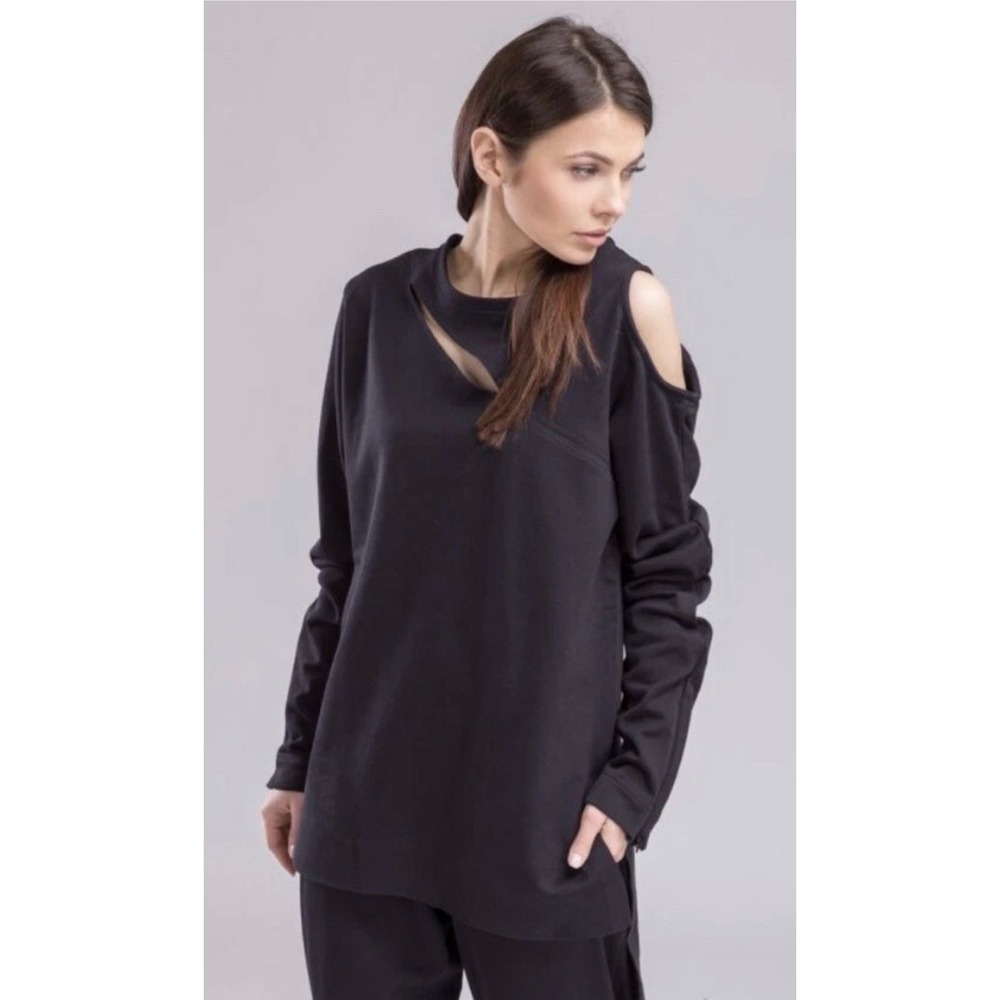 Y-3 Adidas Yohji Yamamoto Cold Shoulder Sweatshirt Black BR8244 XS Tunic